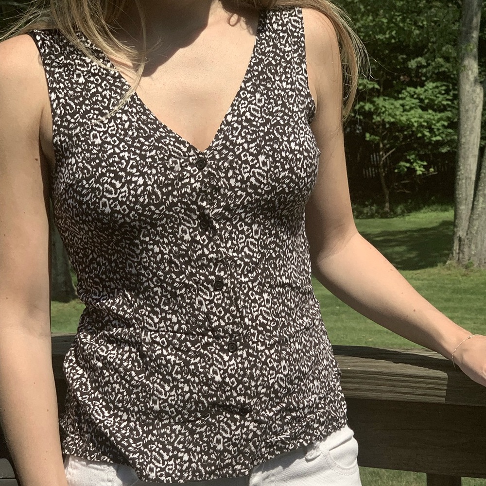 Black & white animal print button up tank top
